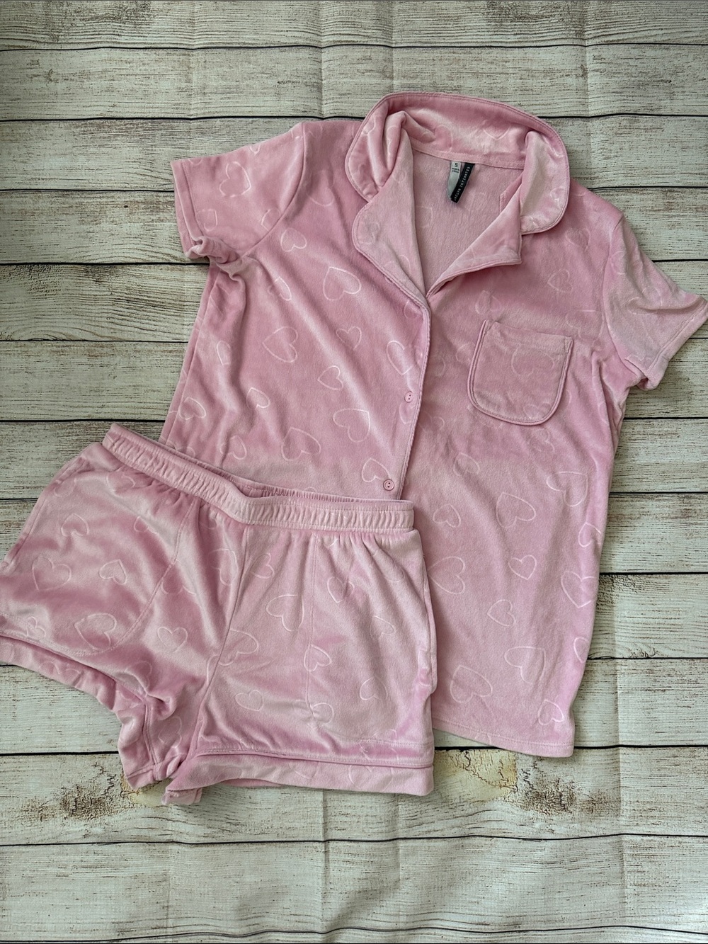 Jaclyn Intimates Pink Heart Velour Pjs - Picture 1 of 4
